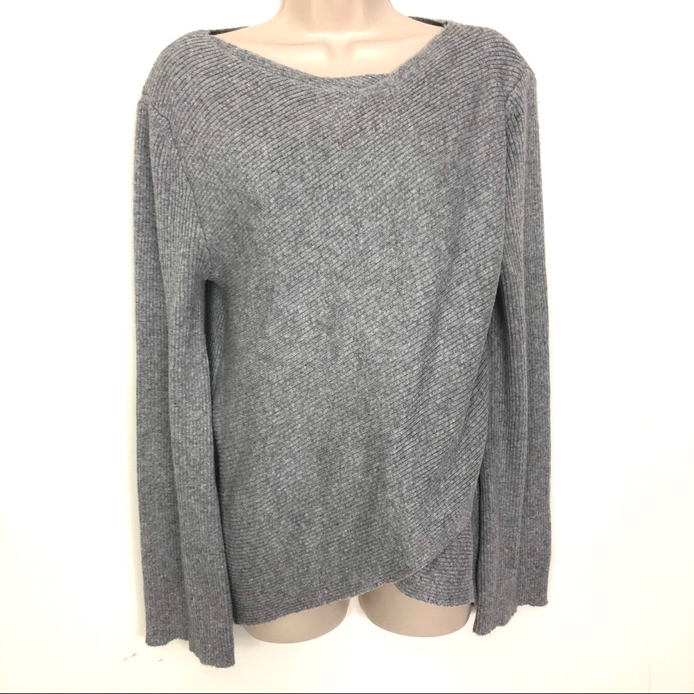 She and Sky Wrap Sweater Heather Gray Bell Sleeve